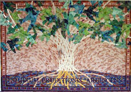 mosaic of birds as tree leaves